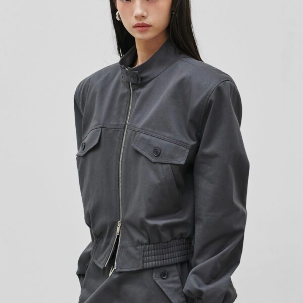 The Frankie Shop Cobain Padded Cropped Bomber – Charcoal Jacket, view 5