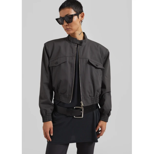 The Frankie Shop Cobain Padded Cropped Bomber - Charcoal - Oversized Minimalist Jackets in Grey - Shop at Luxury Shoes 