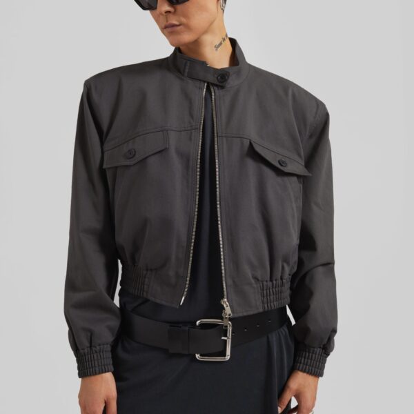 The Frankie Shop Cobain Padded Cropped Bomber – Charcoal Jacket, view 6