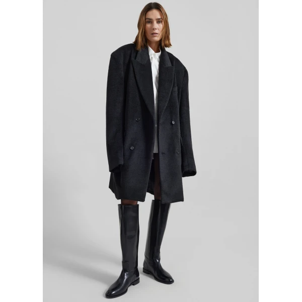 The Frankie Shop Coblence Textured Wool-Blend Coat – Black, view 2