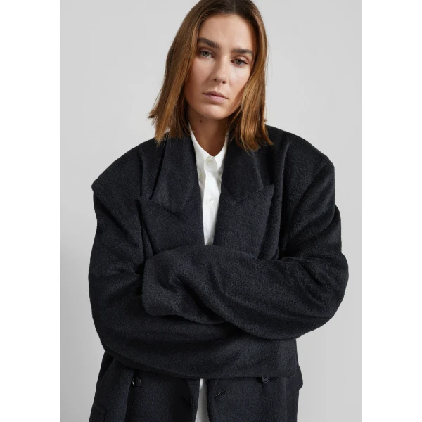The Frankie Shop Coblence Textured Wool-Blend Coat – Black, view 3