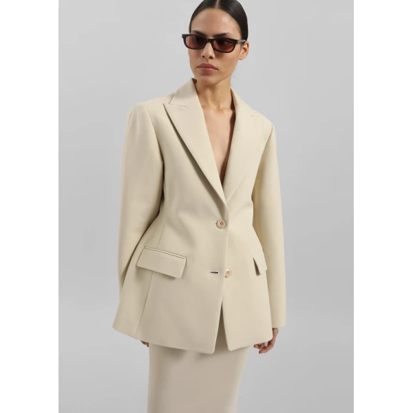 The Frankie Shop Colette Hourglass Blazer - Beige - Oversized Minimalist Jackets in Beige - Shop at Luxury Shoes 