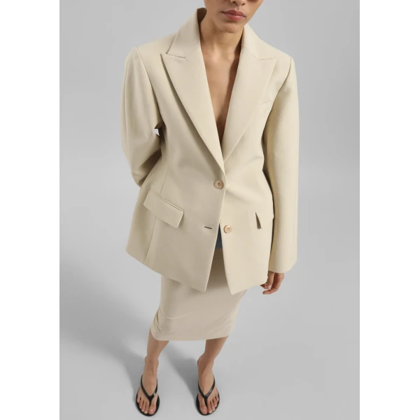 The Frankie Shop Colette Hourglass Blazer - Beige - Oversized Minimalist Jackets in Beige - Shop at Luxury Shoes 