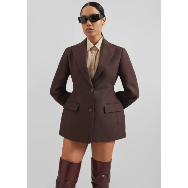 The Frankie Shop Colette Hourglass Blazer - Dark Brown - Oversized Minimalist Jackets in Beige - Shop at Luxury Shoes 