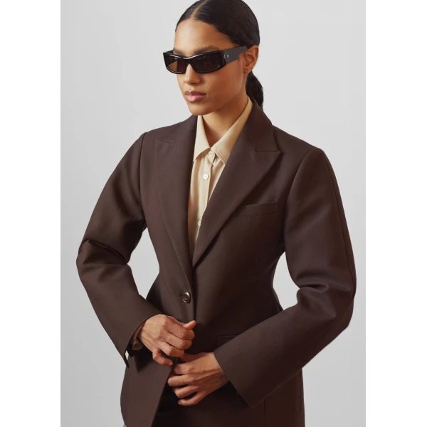 The Frankie Shop Colette Hourglass Blazer - Dark Brown - Oversized Minimalist Jackets in Beige - Shop at Luxury Shoes 