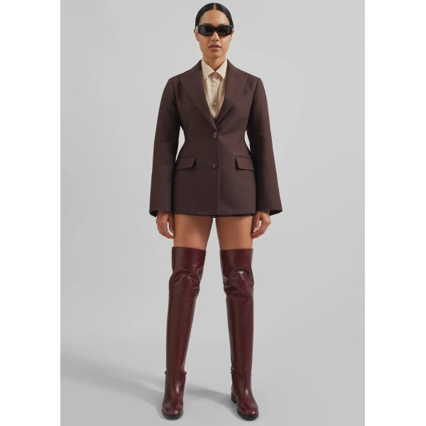 The Frankie Shop Colette Hourglass Blazer - Dark Brown - Oversized Minimalist Jackets in Beige - Shop at Luxury Shoes 