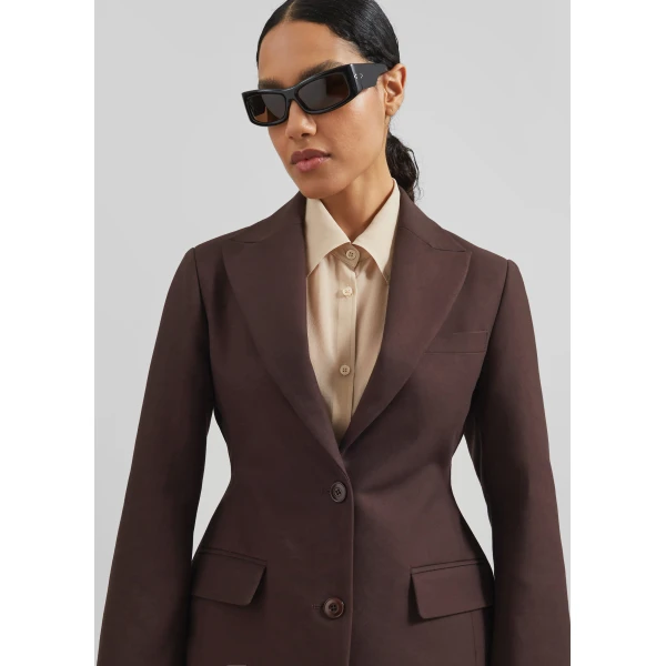 The Frankie Shop Colette Hourglass Blazer - Dark Brown - Oversized Minimalist Jackets in Beige - Shop at Luxury Shoes 