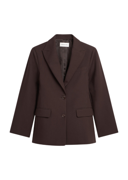 The Frankie Shop Colette Hourglass Blazer - Dark Brown - Oversized Minimalist Jackets in Beige - Shop at Luxury Shoes 