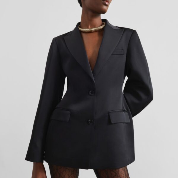 The Frankie Shop Colette Hourglass Satin Blazer – Black, view 2