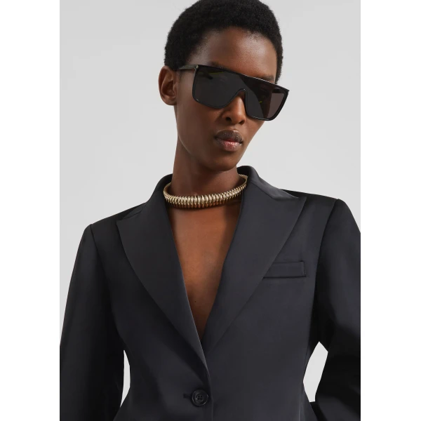 The Frankie Shop Colette Hourglass Satin Blazer - Black - Oversized Minimalist Jackets in Black - Shop at Luxury Shoes 