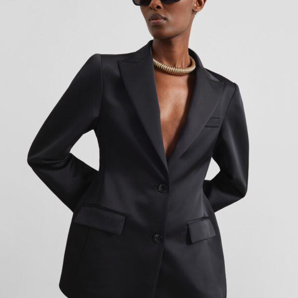 The Frankie Shop Colette Hourglass Satin Blazer – Black, view 5