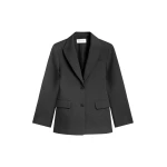 The Frankie Shop Colette Hourglass Satin Blazer - Black - Oversized Minimalist Jackets in Black - Shop at Luxury Shoes 
