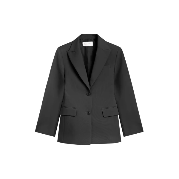 The Frankie Shop Colette Hourglass Satin Blazer - Black - Oversized Minimalist Jackets in Black - Shop at Luxury Shoes 