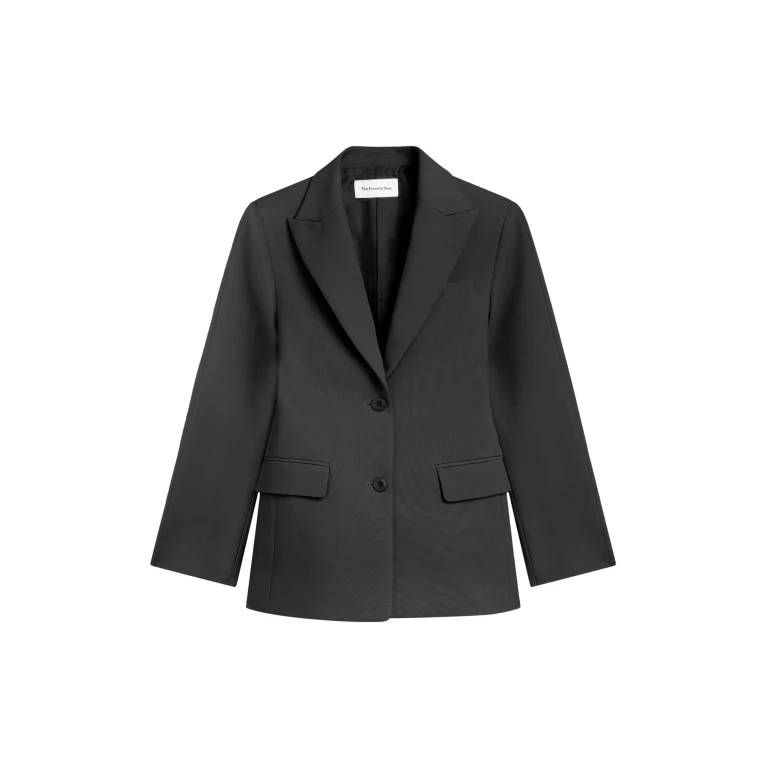 The Frankie Shop Colette Hourglass Satin Blazer - Black - Oversized Minimalist Jackets in Black - Shop at Luxury Shoes 