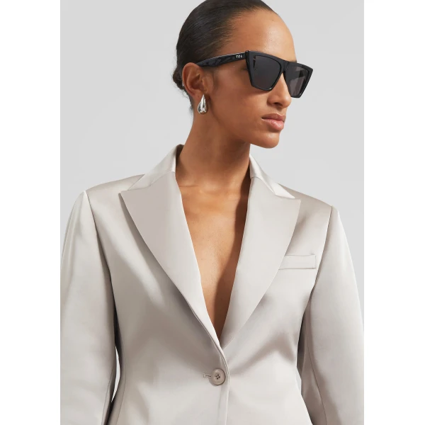 The Frankie Shop Colette Hourglass Satin Blazer - Light Taupe - Oversized Minimalist Jackets in Beige - Shop at Luxury Shoes 