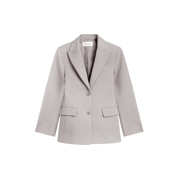 The Frankie Shop Colette Hourglass Satin Blazer - Light Taupe - Oversized Minimalist Jackets in Beige - Shop at Luxury Shoes 