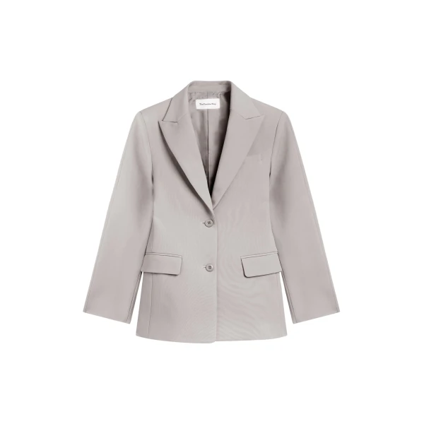 The Frankie Shop Colette Hourglass Satin Blazer - Light Taupe - Oversized Minimalist Jackets in Beige - Shop at Luxury Shoes 