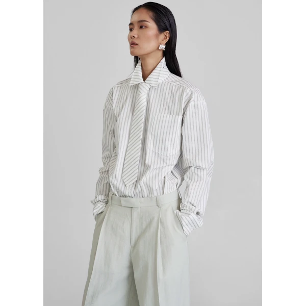 The Frankie Shop Connahy Tie Neck Shirt - White - Oversized Minimalist Tops in White - Shop at Luxury Shoes 