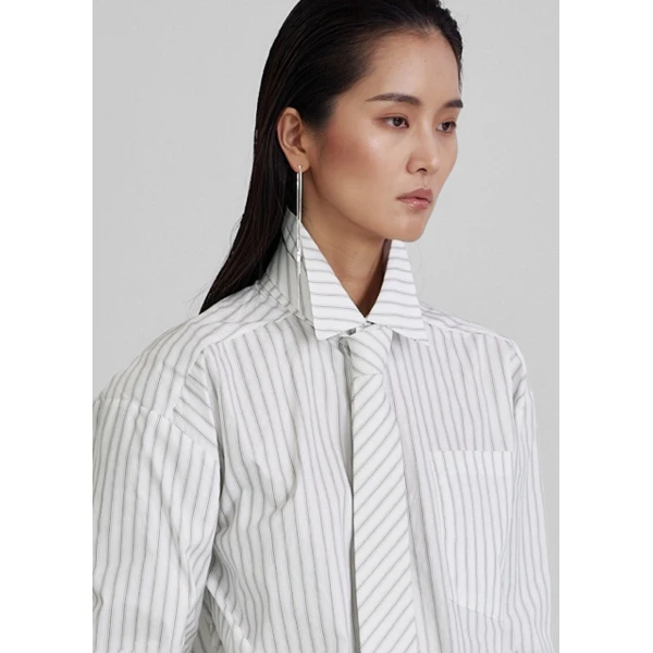 The Frankie Shop Connahy Tie Neck Shirt - White - Oversized Minimalist Tops in White - Shop at Luxury Shoes 