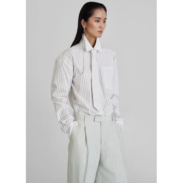 The Frankie Shop Connahy Tie Neck Shirt - White - Oversized Minimalist Tops in White - Shop at Luxury Shoes 