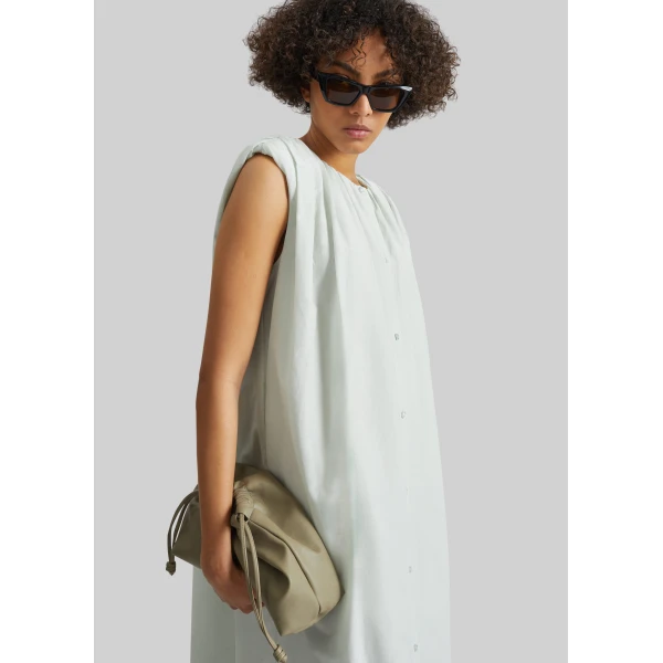 The Frankie Shop Cora Midi Cotton Silk Voile Dress - Mist - Oversized Minimalist Dresses in Grey - Shop at Luxury Shoes 