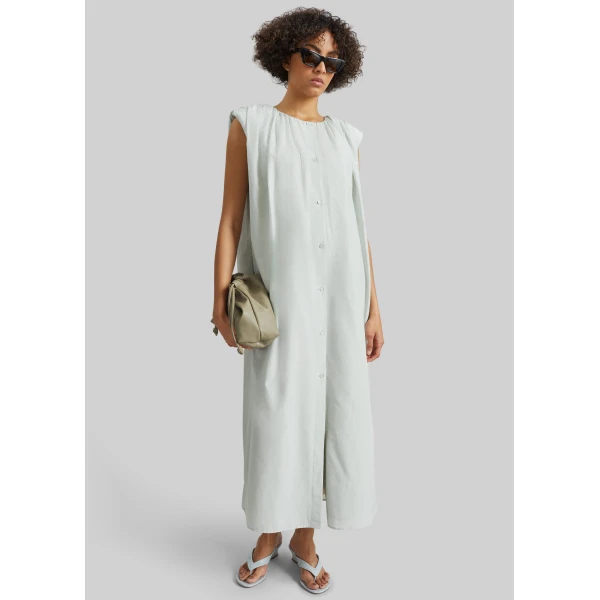 The Frankie Shop Cora Midi Cotton Silk Voile Dress - Mist - Oversized Minimalist Dresses in Grey - Shop at Luxury Shoes 