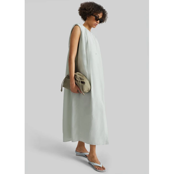 The Frankie Shop Cora Midi Cotton Silk Voile Dress - Mist - Oversized Minimalist Dresses in Grey - Shop at Luxury Shoes 