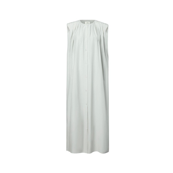 The Frankie Shop Cora Midi Cotton Silk Voile Dress - Mist - Oversized Minimalist Dresses in Grey - Shop at Luxury Shoes 
