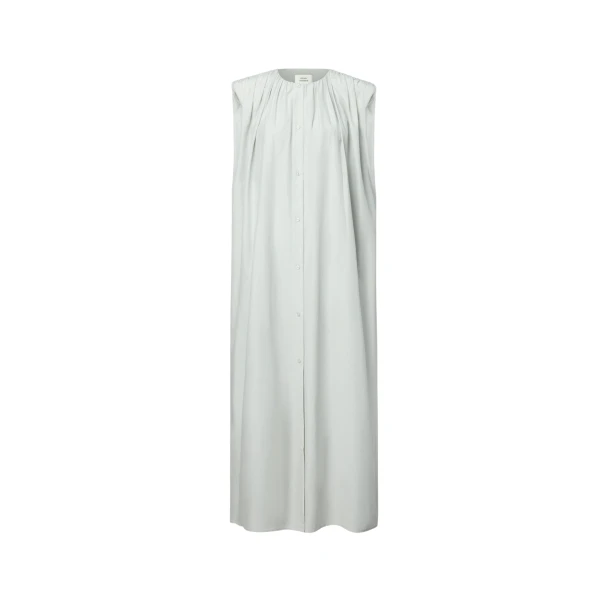The Frankie Shop Cora Midi Cotton Silk Voile Dress - Mist - Oversized Minimalist Dresses in Grey - Shop at Luxury Shoes 