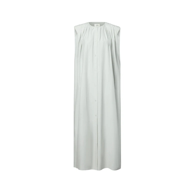 The Frankie Shop Cora Midi Cotton Silk Voile Dress - Mist - Oversized Minimalist Dresses in Grey - Shop at Luxury Shoes 