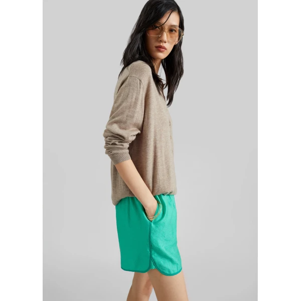 The Frankie Shop Coria Boxer Shorts - Green Stripe - Oversized Minimalist Shorts in Multicolour - Shop at Luxury Shoes 