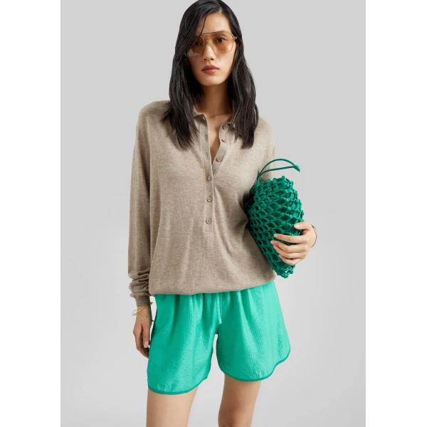The Frankie Shop Coria Boxer Shorts - Green Stripe - Oversized Minimalist Shorts in Multicolour - Shop at Luxury Shoes 