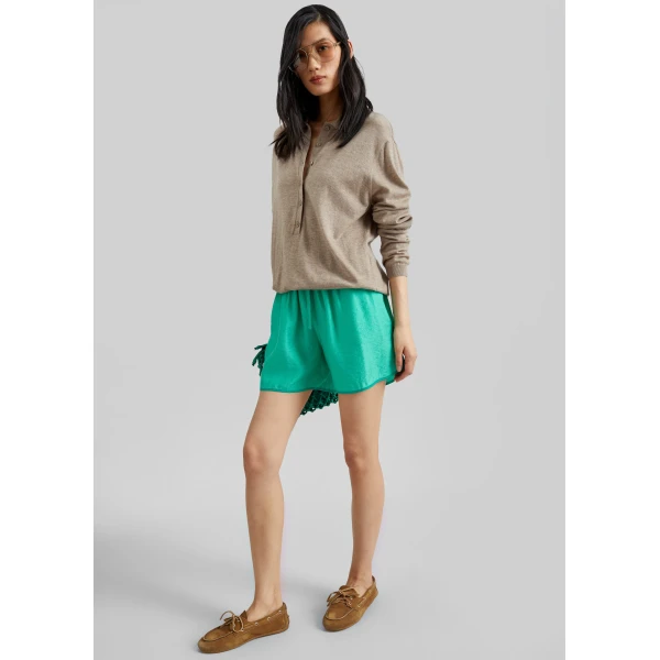 The Frankie Shop Coria Boxer Shorts - Green Stripe - Oversized Minimalist Shorts in Multicolour - Shop at Luxury Shoes 