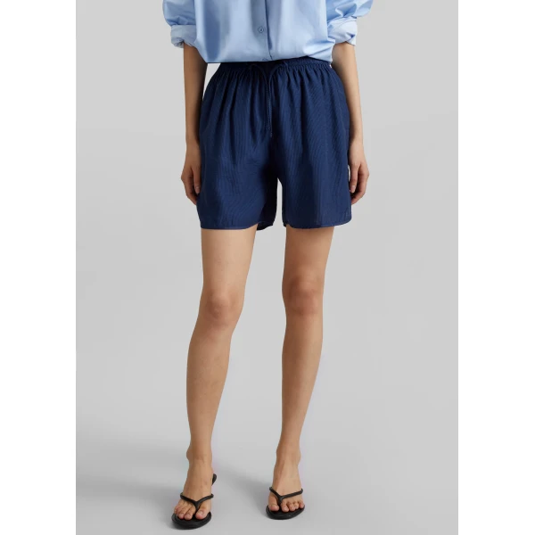 The Frankie Shop Coria Boxer Shorts - Navy Stripe - Oversized Minimalist Shorts in Multicolour - Shop at Luxury Shoes 