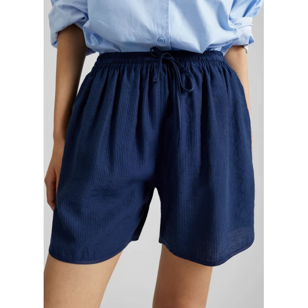 The Frankie Shop Coria Boxer Shorts - Navy Stripe - Oversized Minimalist Shorts in Multicolour - Shop at Luxury Shoes 