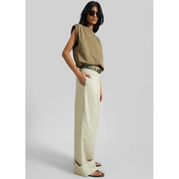 The Frankie Shop Corris Straight Cuff Trousers - Beige - Oversized Minimalist Pants in Beige - Shop at Luxury Shoes 
