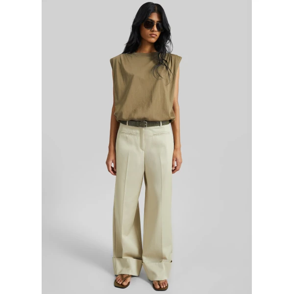 The Frankie Shop Corris Straight Cuff Trousers - Beige - Oversized Minimalist Pants in Beige - Shop at Luxury Shoes 