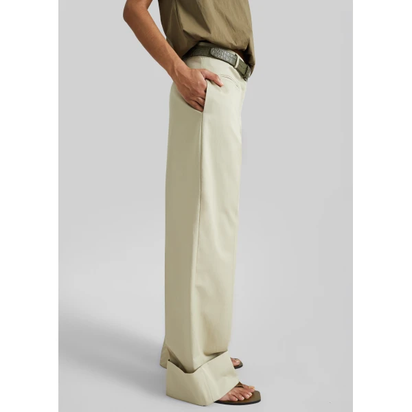 The Frankie Shop Corris Straight Cuff Trousers - Beige - Oversized Minimalist Pants in Beige - Shop at Luxury Shoes 