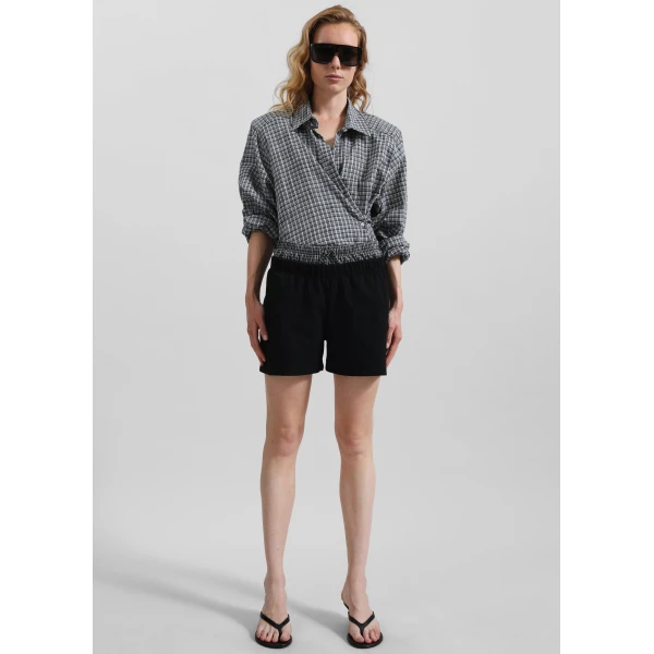 The Frankie Shop Cressy Double Waistband Shorts - Black - Oversized Minimalist Shorts in Black - Shop at Luxury Shoes 