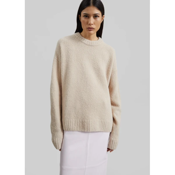 The Frankie Shop Crewneck Sweater - Beige - Oversized Minimalist Knitwear in Beige - Shop at Luxury Shoes 