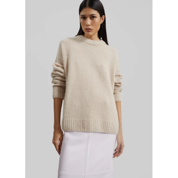 The Frankie Shop Crewneck Sweater - Beige - Oversized Minimalist Knitwear in Beige - Shop at Luxury Shoes 