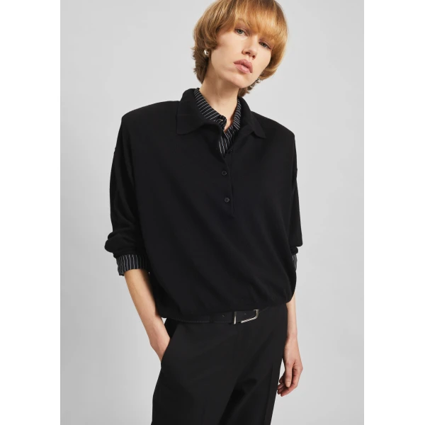 The Frankie Shop Croydon Padded Knit Polo - Black - Oversized Minimalist Knitwear in Black - Shop at Luxury Shoes 