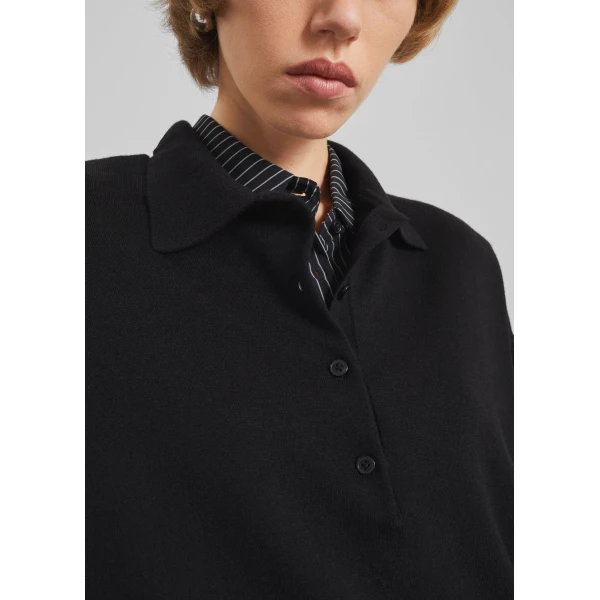 The Frankie Shop Croydon Padded Knit Polo - Black - Oversized Minimalist Knitwear in Black - Shop at Luxury Shoes 