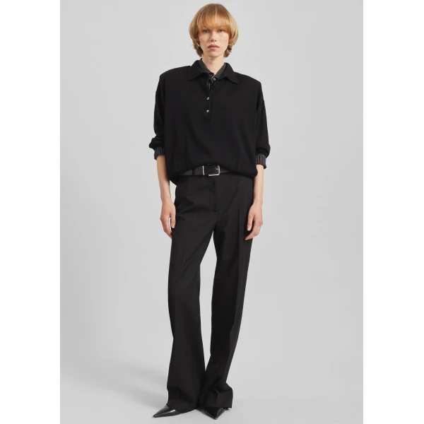The Frankie Shop Croydon Padded Knit Polo - Black - Oversized Minimalist Knitwear in Black - Shop at Luxury Shoes 
