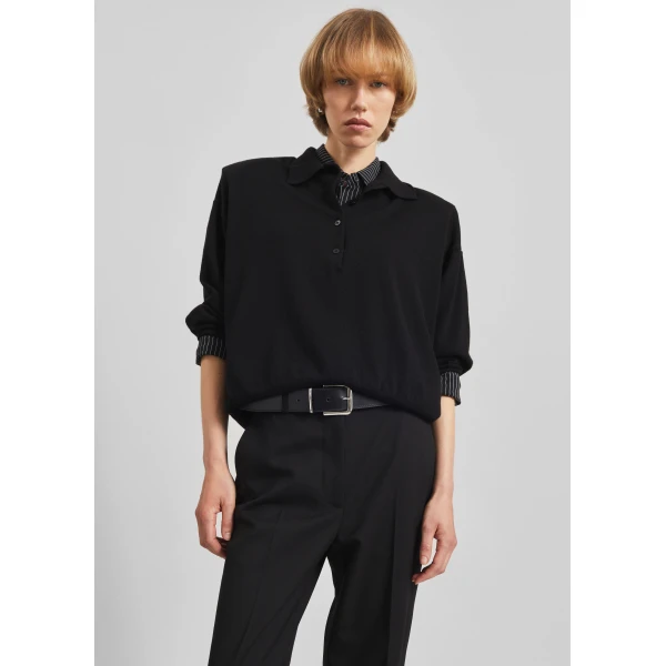 The Frankie Shop Croydon Padded Knit Polo - Black - Oversized Minimalist Knitwear in Black - Shop at Luxury Shoes 