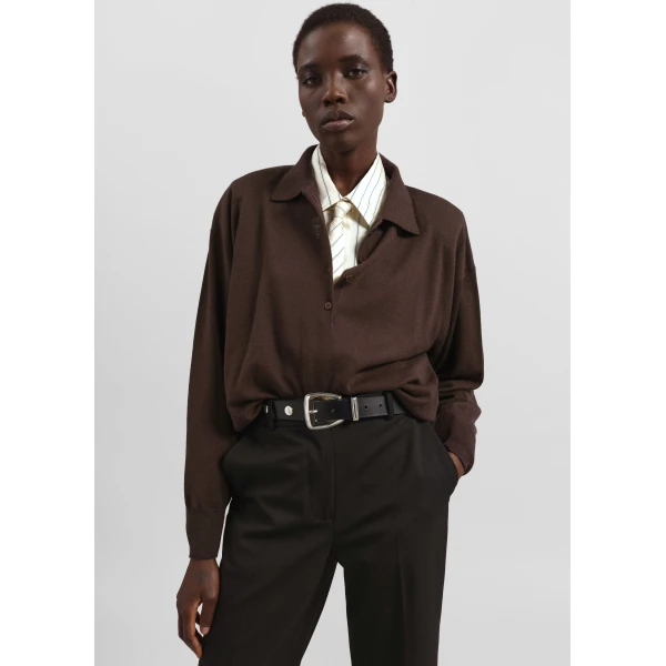 The Frankie Shop Croydon Padded Knit Polo - Brown - Oversized Minimalist Knitwear in Beige - Shop at Luxury Shoes 