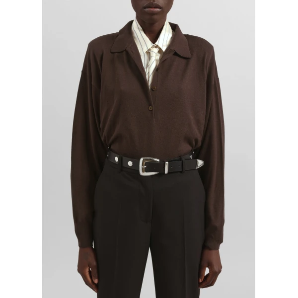The Frankie Shop Croydon Padded Knit Polo - Brown - Oversized Minimalist Knitwear in Beige - Shop at Luxury Shoes 