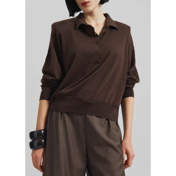 The Frankie Shop Croydon Padded Knit Polo - Brown - Oversized Minimalist Knitwear in Beige - Shop at Luxury Shoes 