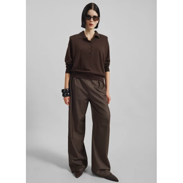 The Frankie Shop Croydon Padded Knit Polo - Brown - Oversized Minimalist Knitwear in Beige - Shop at Luxury Shoes 