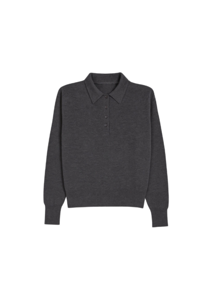 The Frankie Shop Croydon Padded Knit Polo - Grey - Oversized Minimalist Knitwear in Grey - Shop at Luxury Shoes 
